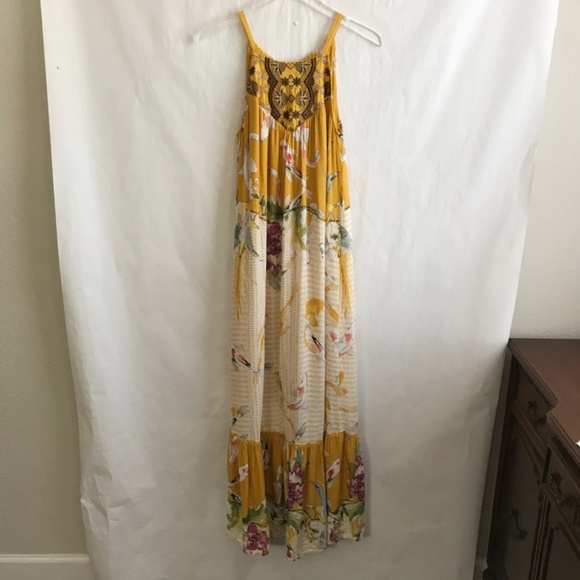 Anthropologie One September Floral Embroidered Paradiso Koi S Halter Maxi Dress - Picture 3 of 11
